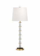 60797 Wildwood 33.5in. Crystal Fiji Lamp with Linen Shade and Clear/Antique Brass Finish