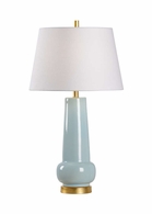 60815 Wildwood 31in. Ceramic Sigrid Lamp - Robin's Egg with Linen Shade and Blue/Green Glaze/Gold Leaf Finish