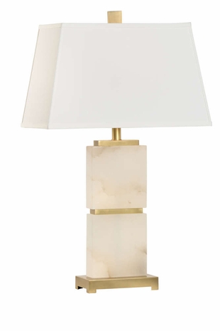 60880 Wildwood 29.5in. Alabaster Parker Lamp with Linen Shade and Natural White/Antique Finish