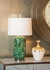 60906 Wildwood 30.5in. Ceramic Newport Lamp - Emerald with Silk Shade and Faux Green Marble Glaze/Antique Brass Finish