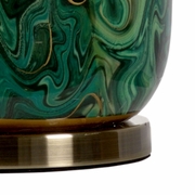 60906 Wildwood 30.5in. Ceramic Newport Lamp - Emerald with Silk Shade and Faux Green Marble Glaze/Antique Brass Finish