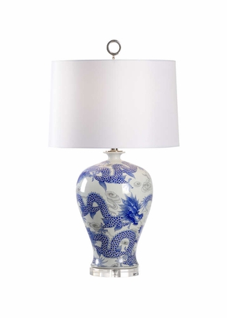60921 Wildwood Porcelain Blue/White Glaze Prosperity Lamp - Blue