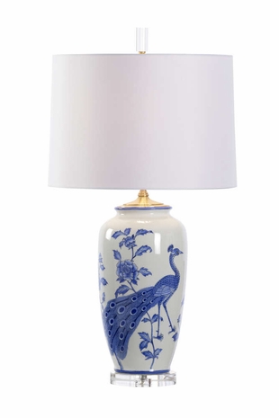 61019 Wildwood Ceramic Blue/White Glaze Evelyn Lamp