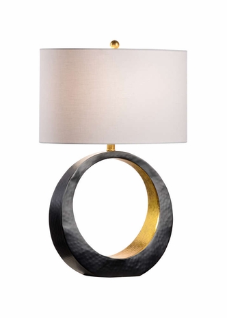 61070 Wildwood 25.5in. Iron Ophelia Lamp with Linen Shade and Matte Black/Antique Gold Leaf Finish