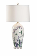 61198 Wildwood 33.5in. Ceramic Ruth's Garden Lamp with Silk Shade and Hand Painted/Clear Finish
