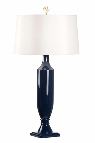 61216 Wildwood 37.5in. Ceramic Pompeii Blue Lamp with Silk Shade and Glaze Finish