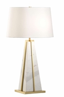 61228 Wildwood 29in. Marble/Metal Portofino Lamp - Carrera with Silkette Shade and Natural White/Antique Brass Finish