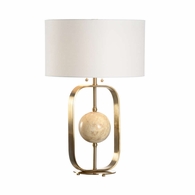 61234 Wildwood 28.5in. Iron/Marble Milazzo Lamp with Linen Shade and Coffee Bronze/Natural Calacatta Gold Finish
