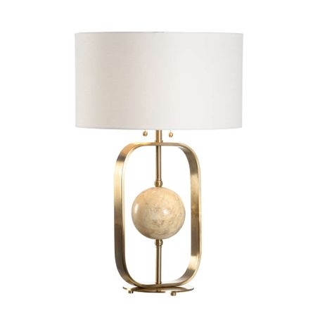 61234 Wildwood 28.5in. Iron/Marble Milazzo Lamp with Linen Shade and Coffee Bronze/Natural Calacatta Gold Finish
