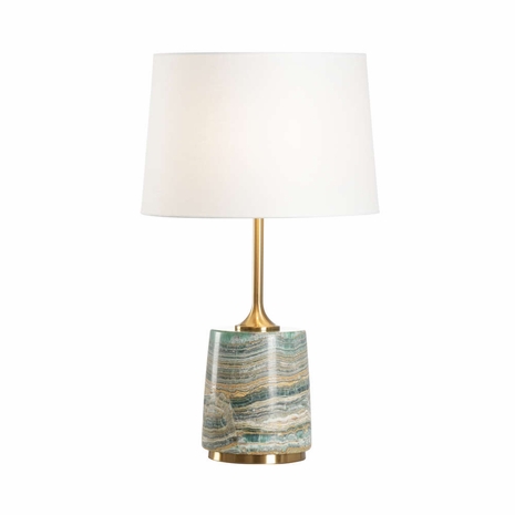 61235 Wildwood 27.5in. Iron/Marble Liguria Lamp with Linen Shade and Coffee Bronze/Natural Dark Green Finish