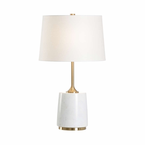 61236 Wildwood 27.5in. Iron/Marble Ancona Lamp with Linen Shade and Coffee Bronze/Natural Carrera Finish