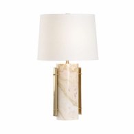 61241 Wildwood 27in. Marble/Iron Matera Lamp with Linen Shade and Natural Calacatta Gold/Coffee Bronze Finish