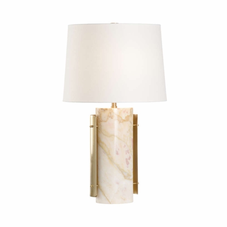 61241 Wildwood 27in. Marble/Iron Matera Lamp with Linen Shade and Natural Calacatta Gold/Coffee Bronze Finish