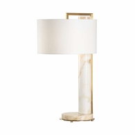 61242 Wildwood 29.5in. Marble/Iron Rimini Lamp with Linen Shade and Natural Calacatta Gold/Coffee Bronze Finish