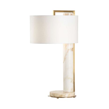 61242 Wildwood 29.5in. Marble/Iron Rimini Lamp with Linen Shade and Natural Calacatta Gold/Coffee Bronze Finish