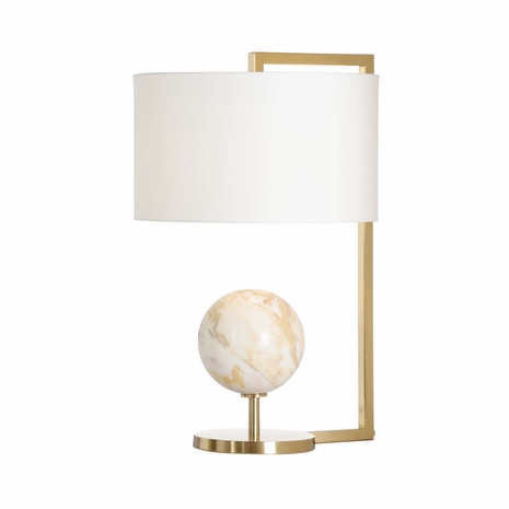 61243 Wildwood 26in. Bronze/Marble Calabria Lamp with Linen Shade and Coffee Bronze/Calacatta Gold Finish