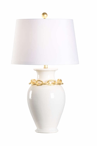 61250 Wildwood 29.5in. Ceramic Oro Lamp with Silkette Shade and White/Gold Leaf Finish