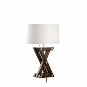 61259 Wildwood 27in. Wood/Brass Zander Table Lamp with Linen Shade and Walnut Finish