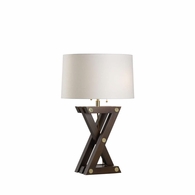 61259 Wildwood 27in. Wood/Brass Zander Table Lamp with Linen Shade and Walnut Finish