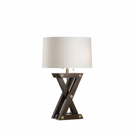 61259 Wildwood 27in. Wood/Brass Zander Table Lamp with Linen Shade and Walnut Finish