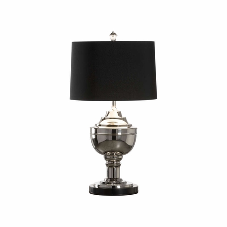 61268 Wildwood 28.5in. Metal/Marble Dressage Lamp with Silkette Shade and Polished Nickel/Natural Black Finish