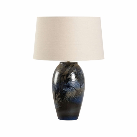 61301-2 Shiga 26.5in. Ceramic Hatsu Table Lamp with Linen Shade and Blue Glaze Finish