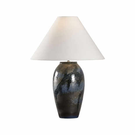 61301 Shiga 26.5in. Ceramic Hatsu Table Lamp with Linen Shade and Blue Glaze Finish