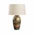 61302-2 Shiga 26.5in. Ceramic Chaiaki Table Lamp with Linen Shade and Brown/Green Finish