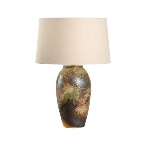 61302-2 Shiga 26.5in. Ceramic Chaiaki Table Lamp with Linen Shade and Brown/Green Finish