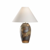 61302 Shiga 26.5in. Ceramic Chaiaki Table Lamp with Linen Shade and Brown/Green Finish