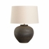 61305-2 Shiga 21in. Ceramic Ahmya Table Lamp with Linen Shade and Sanded Black Glaze Finish