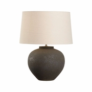 61305-2 Shiga 21in. Ceramic Ahmya Table Lamp with Linen Shade and Sanded Black Glaze Finish