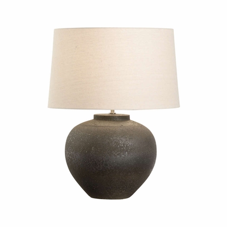 61305-2 Shiga 21in. Ceramic Ahmya Table Lamp with Linen Shade and Sanded Black Glaze Finish