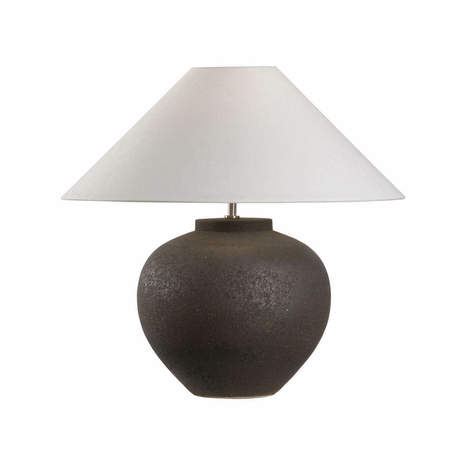 61305 Shiga 21in. Ceramic Ahmya Table Lamp with Linen Shade and Sanded Black Glaze Finish