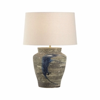 61313-2 Shiga 25in. Ceramic Riku Table Lamp with Linen Shade and Sanded Gray/Blue Glaze Finish