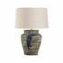 61313-2 Shiga 25in. Ceramic Riku Table Lamp with Linen Shade and Sanded Gray/Blue Glaze Finish