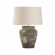 61313-2 Shiga 25in. Ceramic Riku Table Lamp with Linen Shade and Sanded Gray/Blue Glaze Finish