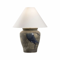 61313 Shiga 25in. Ceramic Riku Table Lamp with Linen Shade and Sanded Gray/Blue Glaze Finish