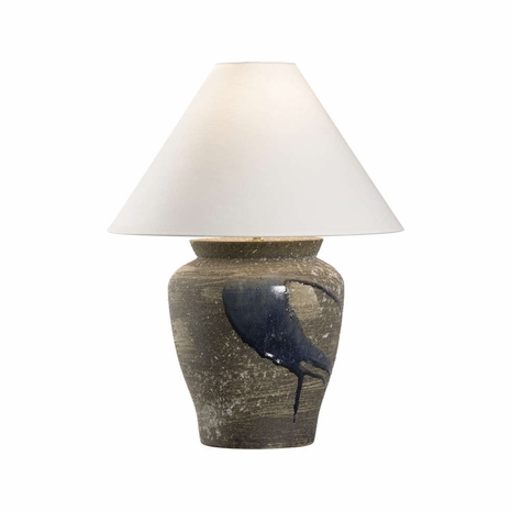 61313 Shiga 25in. Ceramic Riku Table Lamp with Linen Shade and Sanded Gray/Blue Glaze Finish