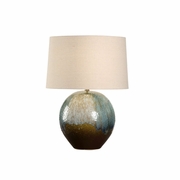 61316-2 Shiga 25in. Ceramic Aoi Table Lamp with Linen Shade and Brown/Green/Cream Finish