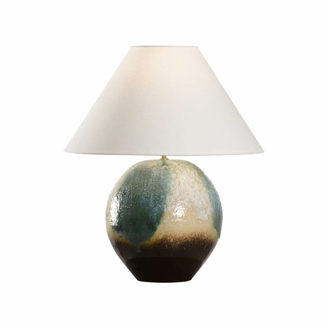 61316 Shiga 25in. Ceramic Aoi Table Lamp with Linen Shade and Brown/Green/Cream Finish