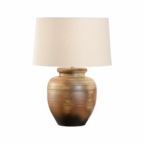 61321-2 Shiga 26in. Ceramic Rika Table Lamp with Linen Shade and Brown Finish