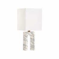 61329 Wildwood 27in. Stone/Iron Curvature Lamp with Linen Shade and Arabescato/Coffee Bronze Finish