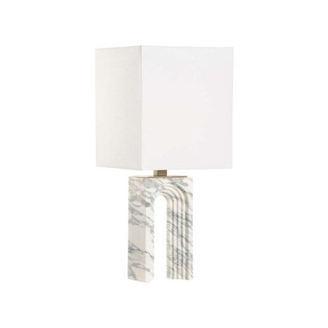 61329 Wildwood 27in. Stone/Iron Curvature Lamp with Linen Shade and Arabescato/Coffee Bronze Finish