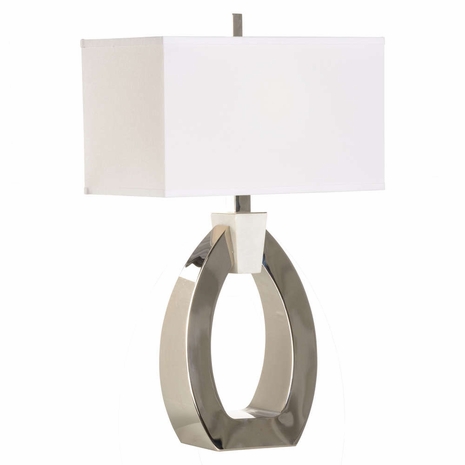 61333 Wildwood 28in. Metal/Marble Chatham Lamp with Linen Shade and Polished Nickel/Natural Crystal White Finish