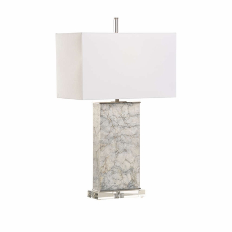 61337 Wildwood 31in. Iron/Marble/Crystal Whitman Lamp with Linen Shade and Polished Nickel/Natural White with Gray Veining/Clear Finish
