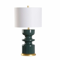 61340 Wildwood 28.5in. Ceramic/Wood Houston Lamp - Forest Green with Linen Shade and Forrest Green Glaze/Gold Leaf Finish