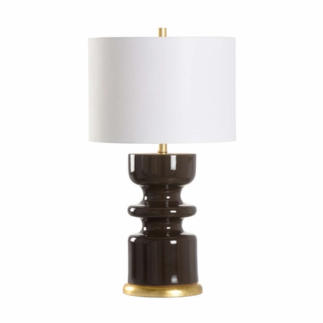 61341 Wildwood 28.5in. Ceramic/Wood Houston Lamp - Wine with Linen Shade and Wine Glaze/Gold Leaf Finish