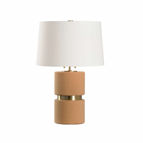 61368 Wildwood 27in. Cork/Metal Corsica Lamp with Linen Shade and Natural/Antique Brass Finish