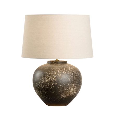 61373-2 Shiga 21in. Ceramic Kota Table Lamp with Linen Shade and Brown Finish